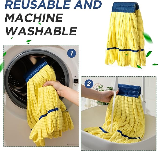 Hushee 6 Pack Large Microfiber Tube Mop Heads 18 oz Heavy Duty Commercial Industrial Wet Mop Head Refill Reusable Machine Washable Looped End Mopheads for Hardwood, Tile, Laminate Floors (Yellow)