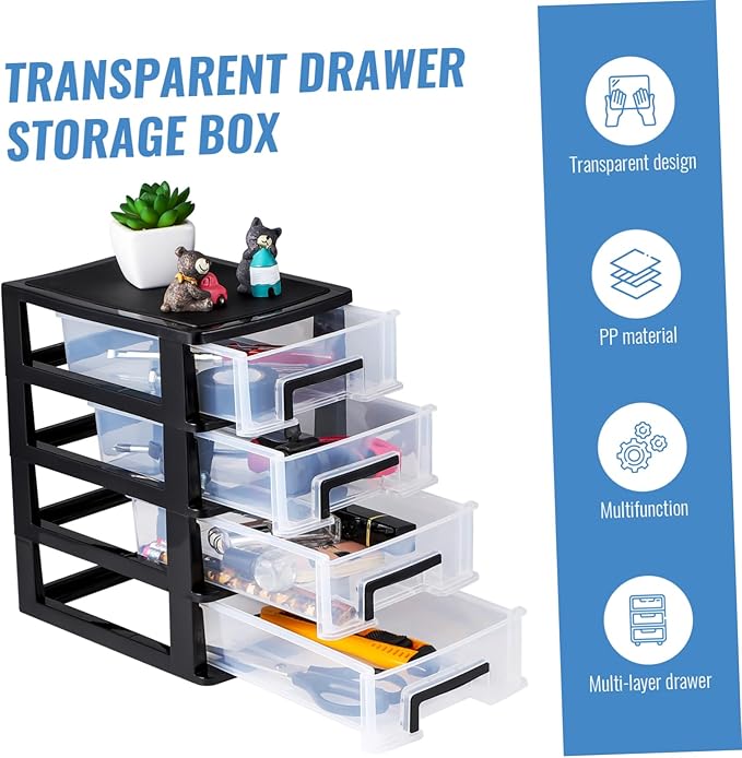 DOITOOL 4 Tier Plastic Drawer Type Closet Plastic Home Office Storage Organizer Makeup Organizer Storage Station Cubes Cosmetics Jewelry Box for Bathroom Dorm Desk Office