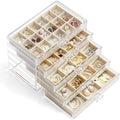 Jewelry Organizer with 5 Drawers Clear Acrylic Earring Display Case Velvet Jewelry Storage Box Display Holder for Earring Ring Bracelet Necklace (Beige, 66 Grids)
