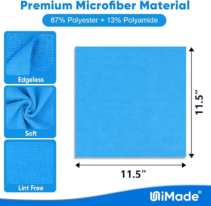 UNIMADE Microfiber Cleaning Cloth, 20 Pack Reusable Microfiber Towels for Cars Lint Free Cleaning Shop Towel Rags for Home Kitchen Automotive Bar Mechanic Restaurant Garage, 11.5"x 11.5", Blue