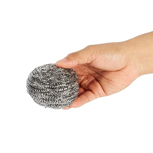 Restaurantware Stainless Steel Scrubber 100-Pack 3.15 x 3.15 x 1.969 Inches Rust-Resistant Metal Scouring Pad Durable Silver Scrub Pad for Pots and Pans Grill Cleaning Scrubber Commercial Kitchen Use
