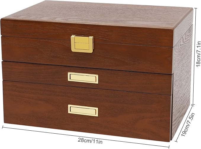 Wooden Jewelry Box for Women, 3 Layers Large Wooden Jewelry Organizer Box Watches Necklace Ring Storage Box for Women (Brown 3 Layer)