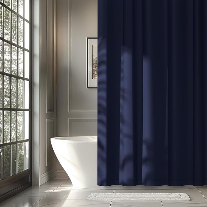 Seenus Navy Blue Fabric Shower Curtain Liner with 3 Magnets, 72 x 72 inch Waterproof Cloth Shower Liner Washable, Neutral Dark Shower Curtain for Bathroom