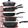 Extreme Matters Heavy-Duty Pots and Pans Organizer | 5-Tier Cookware & Lid Storage Rack | Free-Standing or Wall-Mount | Kitchen Organizer for Cast Iron Skillets, Pots, Frying Pans, Lids | Red