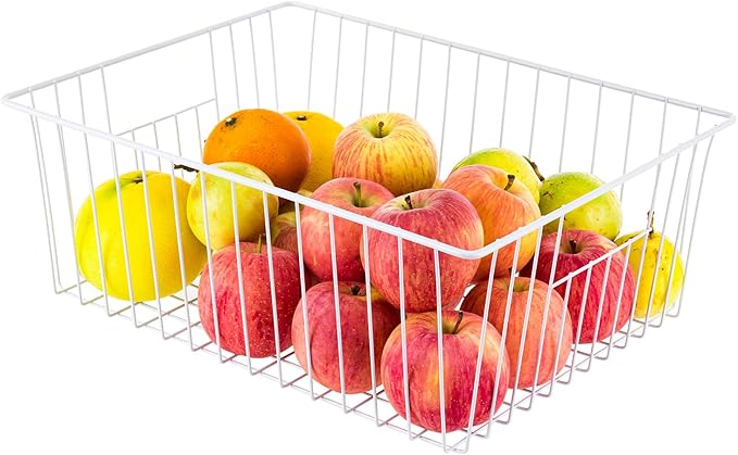 Nprohuge Freezer Organizer Bins, Upright Freezer Baskets for 16, 17, 21 cu.ft Standup Freezer, Wire Storage Baskets with Built-in Handles, 6Pcs, White