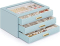 AKOZLIN Jewelry Box with Clear Lid Functional Leather Jewelry Storage Organizer Case 3 Drawers for Women Girls Necklace Ring Bracelet Earring