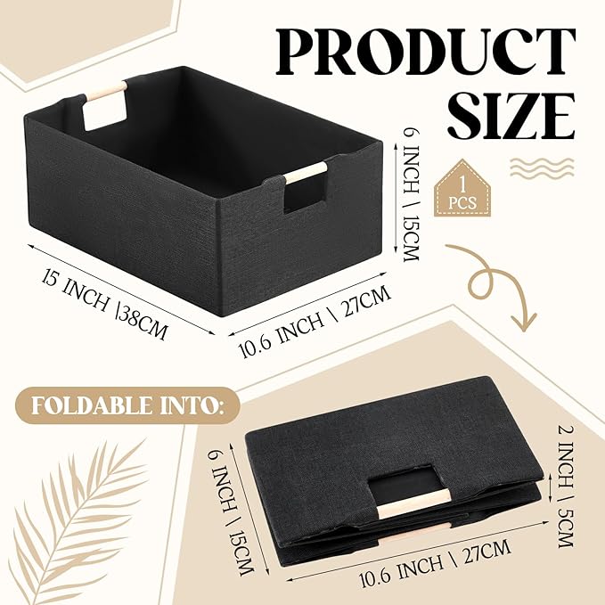 1 Pack Fabric Storage Bins for Closet Shelves, Rectangle Wardrobe Organizer with Handle, Collapsible Shelves Storage Basket for Sorting Clothes and Toy (Black,15 x 10.6 x 6 Inch)