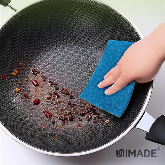 UNIMADE Non-Scratch Scouring Pads, 24Pcs Household Scour Pads for Kitchen, Garage and Outdoors, Reusable Dish Scrubber Pads for Pan and Metal Grill - Blue