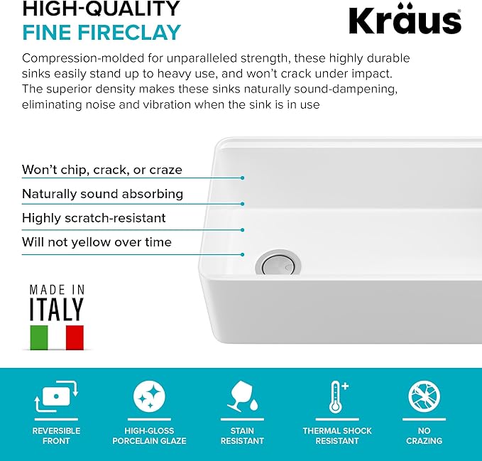 KRAUS Turino Workstation 33-inch Farmhouse Reversible Apron Front Fireclay Single Bowl Kitchen Sink with Accessories in Gloss White, KFR4-33GWH