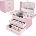 Dajasan Jewelry Boxes for Women Girls, Jewelry Storage Organizer, 4 Layers Large Jewelry Organizer Box with 2 Drawers for Friends, Wife or Mother Gift (Pink)