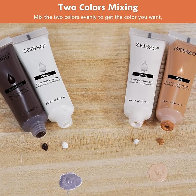 SEISSO Wood Repair Kit Touch up Paint Restore Any Wooden Furniture Stain, 12 Colors Cover Surface Scratch for Wooden Floor Table, Filler Furniture Paint Oak, Cabinet, Door, Veneer, Walnut