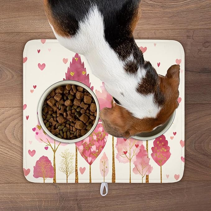 Valentines Day Pink Tree Dish Drying Mat for Kitchen Counter 18x16 Inch Heart Drying Mat with Absorbent Reversible Microfiber Love Dish Drainer Mats Rack Pad for Coffee Countertop Protector