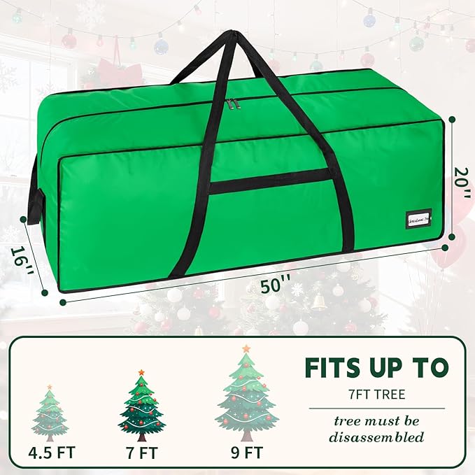 7.5 ft Christmas Tree Storage Bag, Heavy Duty Christmas Tree Bag with Reinforced Handles and Dual Zippers Wide Opening, Large Capacity fits for Artificial Christmas Tree (Green, 7.5ft)