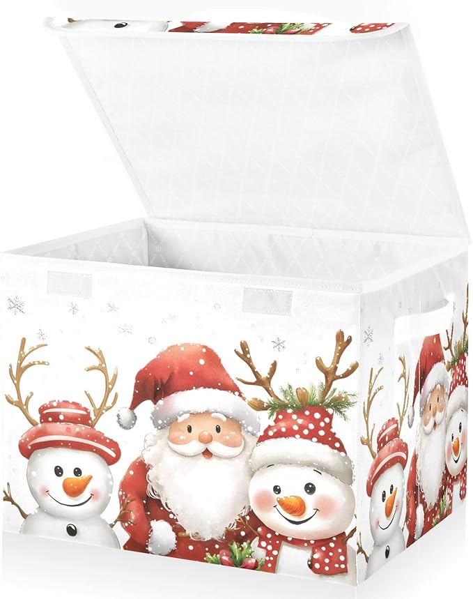 Bolaz Storage Bins with Lids and Handles,Christmas Snowman Storage Box Storage Basket with Cover Collapsible Organizer Containers for Home Closet, Shelves