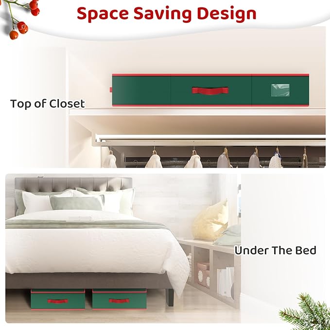 BlessedSeason Wrapping Paper Storage Organizer for 40 Inch Christmas Gifts Wrapping Paper, 2 Visible Supplies Pockets for Holiday Accessories, Christmas Decoration Storage Containers, Green