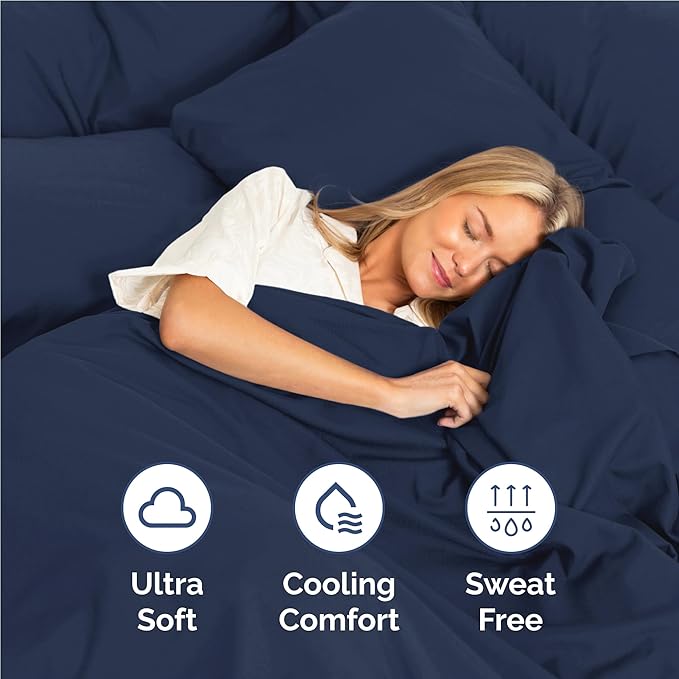 Full 6 Piece Sheet Set - Comfy Breathable & Cooling - Ultra-Soft Hotel Luxury Bedding Set with 8-16 Inch Deep Pockets - 1 Flat & 1 Fitted Sheet & 4 Pillowcases - Wrinkle Free & Easy Care - Navy Blue