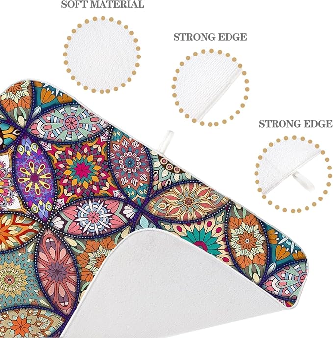 Boho Dish Drying Mat 18 x 24 Inch Vintage Bohemian Drying Mat for Kitchen Counter Absorbent Retro Dishes Dry Pad for Drainer Rack Kitchen Fast Dry