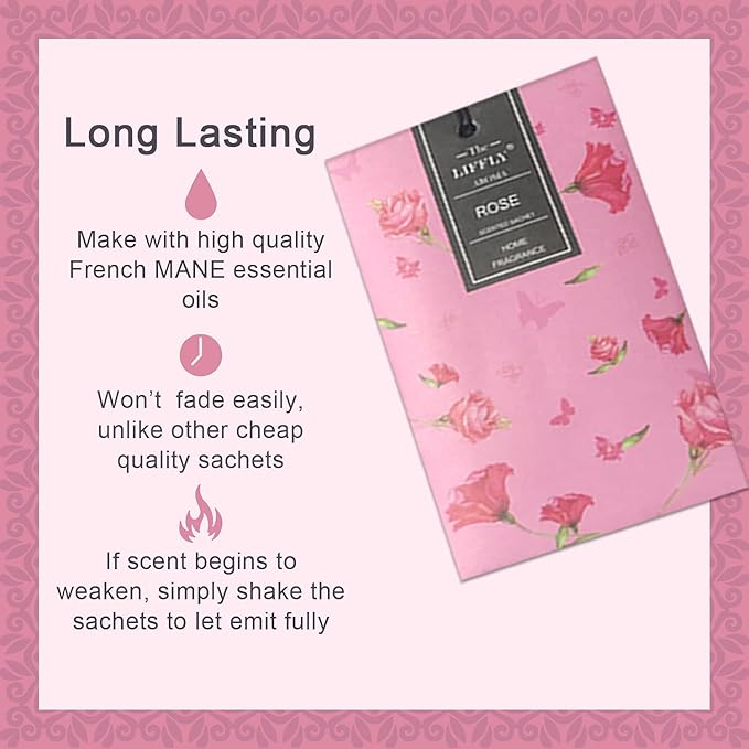 LIFFLY 14 Packs Rose Scented Sachets for Drawers and Closets