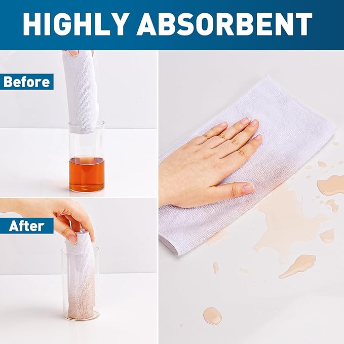 TEAWOO White Microfiber Towels- 50 Pack, Microfiber Cleaning Cloths Bulk, Microfiber Towels for Cars, Cleaning Rags (12x12 inches)