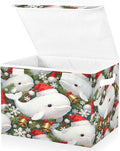 Christmas Dolphin Pattern Storage Bins with Lids Foldable Storage Basket with Handles Collapsible Large Fabric Organizer Containers for Clothes Shelves Closet Office Home