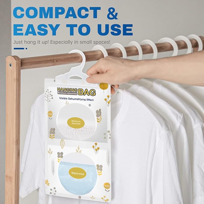 Vacplus Moisture Absorbers Packets, Fragrance Free 5 Pack, Humidity Packs, Dessicant Packets, Hanging Closet Dehumidifier Bags, Odor Eliminator for Bathroom 9.8OZ