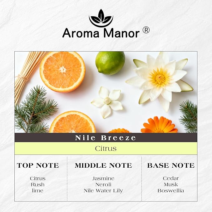 Nile Breeze Diffuser Oil - Hotel Fragrance Oil for Scent Diffuser, Premium Aromatherapy Oils for Diffuser Machine, Essential Oil Blend with Citrus & Cedarwood, Luxury Air Freshener - 1fl oz