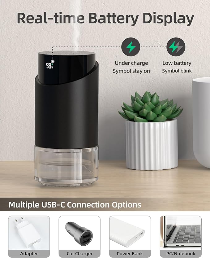 Waterless Essential Oil Diffuser Aromatherapy Scent Diffusers for Home Large Room, Bedroom, Car, Office, Battery Operated Mini Portable Air Freshener, 3 Countdown Timers & 3 Mist Levels