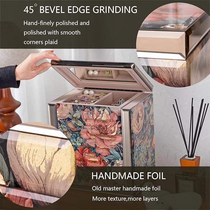 High End Glass Jewelry Box, 5 Layer Jewelry Organizer with 2-Sided Doors and Mirror, Velvet-Lined Organizer For Ring, Necklace, Earring, Bracelet Storage - Valentine's Day Gifts For Women