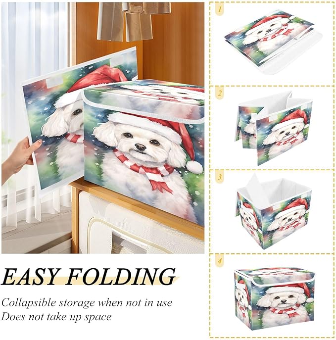 Christmas Baskets Collapsible Storage Bins with Lids, Christmas Dog Multicolor Storage Boxes Clothes Baskets for Organizing