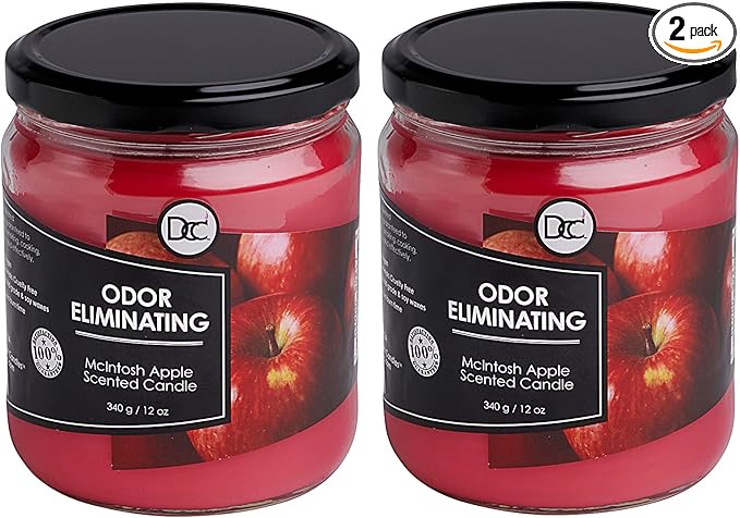 McIntosh Apple 2 Pack Odor Eliminating Highly Fragranced Candle - Eliminates 95% of Pet, Smoke, Food, and Other Smells Quickly - Up to 80 Hour Burn time - 12 Ounce Premium Soy Blend