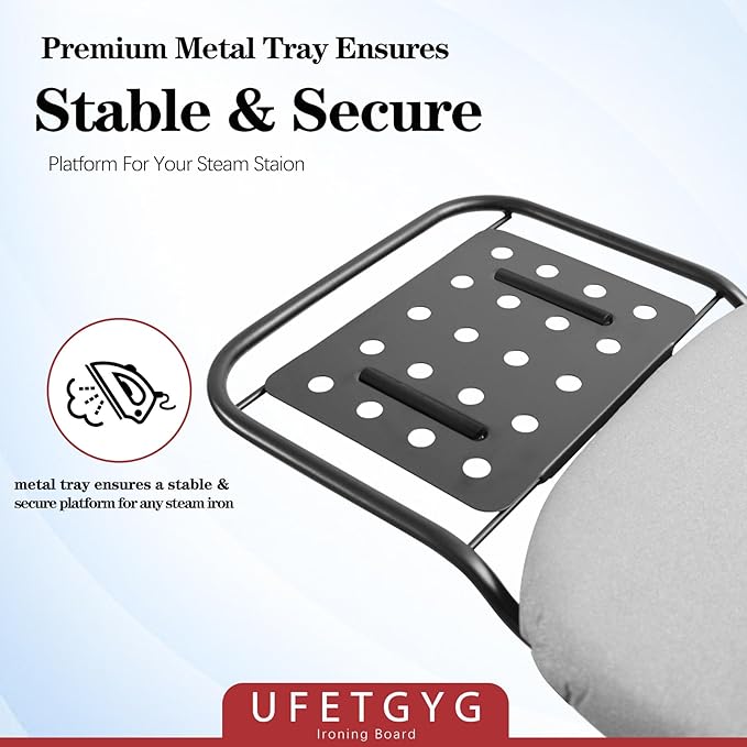 UFETGYG Ironing Board,13" X 43" W/with Iron Rest | Full Metal Construction| Height Adjustable | Heat & Scorch Resistant Fabric | Heavy Duty| Easy to Fold | Anti-Skid Feet |Grey