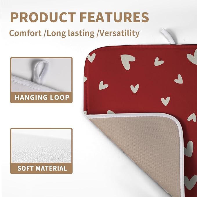 Wnoesat Valentine's Day Love Heart Dish Drying Mat for Kitchen Counter 16x18 Inch Valentine Theme Dish Mats Absorbent Microfiber Dish Draining Mat Reusable Washable Dish Drainer Rack Pad