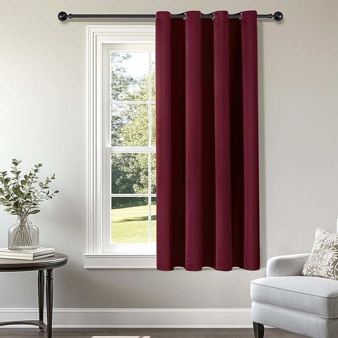 ChrisDowa Grommet Blackout Curtains for Bedroom - Thermal Insulated Room Darkening Curtains for Living Room (1 Panel Set, Burgundy Red,52W x 45L)
