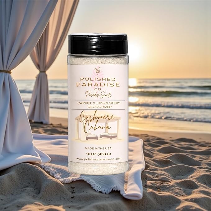 Paradise Scents Carpet and Upholstery Deodorizer, Luxury Resort Scent Powder for Rugs and Textiles, 16 Oz (Cashmere Cabana)