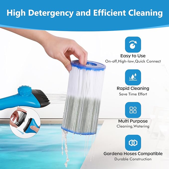 Pool Filter Cleaner Tool - High Pressure Water Sprayer for Pool & Hot Tub Cleanings - Durable Pool Filter Cleaning Tool with Ergonomic Handle - Compatible with Most Cartridge Filters