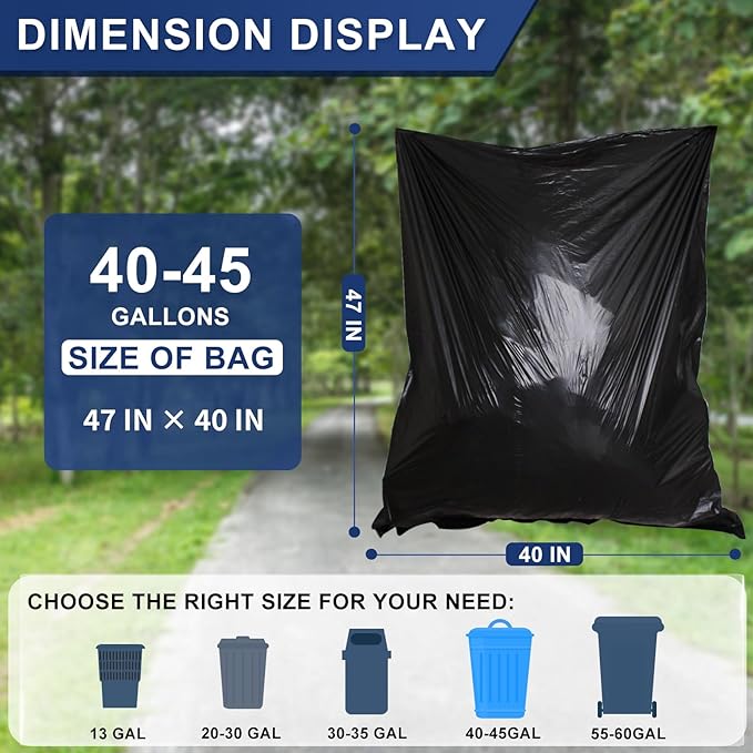 Large 40-45 Gallon Trash Bags Heavy Duty - 1.6 Mil Thick,39''x47'' Strong Black Garbage Bags Unscented 100 Count Trash Can Liners for Construction Industrial Yard Outdoor Commercial