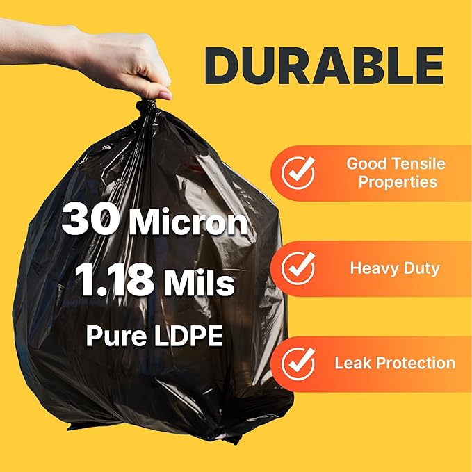 Bagtron 45 Gallon Trash Bags, 30 Micron Heavy Duty Pure LDPE Garbage Can Liners, 40" x 46" Large, Black, 100 Count