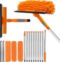 LILISPAI 152" Squeegee Window Cleaner 2 in 1 Rotatable Window Cleaning Tool Kit with Extension Pole, Window Washing Equipment with Bendable Head for Indoor/Outdoor Window and Car Glass
