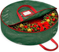 ZOBER Christmas Wreath Storage Container 24 Inch - Wreath Bag for Artificial Wreaths Box - Dual Zippered Wreaths Storage Bag with Strong Durable Handles - Green
