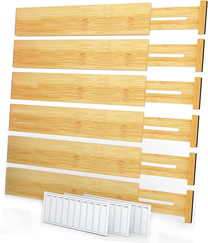 SpaceAid Bamboo Drawer Dividers (Need 2.35" Deep Drawer) Kitchen Adjustable Drawer Organizers, Expandable Organization for Home, Office, Dressers and Bathroom, 6 Dividers (13.25-17 in)