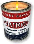 Fury Bros. Scented Candles for Men | Patriot | Campfire & Fresh-Cut Tobacco | Natural Soy Wax | Hand-Poured in The USA | Long 70-80 Hour Burn (12.5 oz) | Vintage-Inspired Tin Design | Dad Home Gift