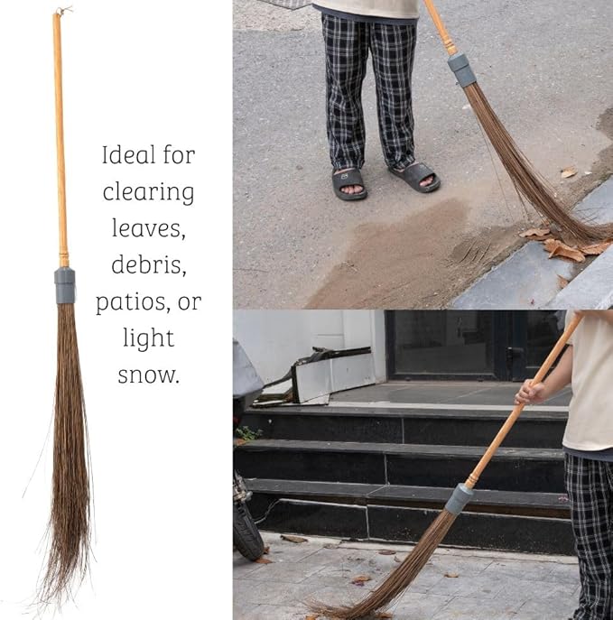 Coconut Natural Broom - 66.93 Inches Length, Heavy Duty Broom for Sweeping Patio, Garden, House, Garage and Other Outdoor Spaces.