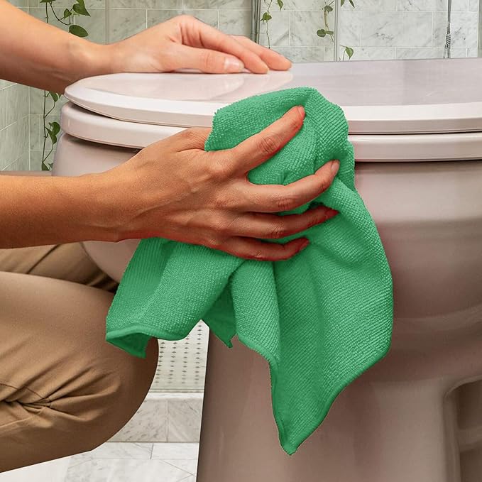 Avalon Towels Microfiber Cleaning Cloths (Value Pack of 48) - Size 16 x 16 Inches, Highly Absorbent Cleaning Rags, Lint Free, Reusable and Washable, Microfiber Towels for Cars (Green)