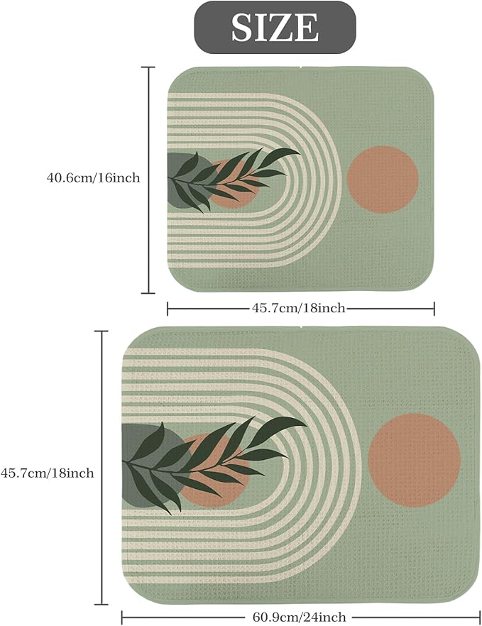 Quick Absorbent Kitchen Drying Mat - Stylish Patterns Dish Drying Mat- 16×18 Inch & 18×24 Inch Kitchen Drainer Mat for Countertops, Dishes & Glassware
