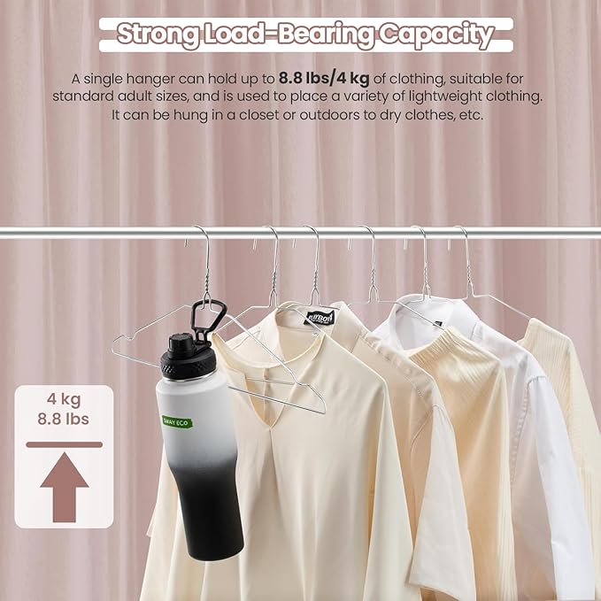 Jiang&Rong 100 Pack Metal Wire Hangers with Non Slip Notch - 16 Inch Slim Space Saving Coat Hangers for Dry Cleaners & Home - 12 Gauge Ultra Thin Clothing Hangers, Bulk Pack (100, Silver)