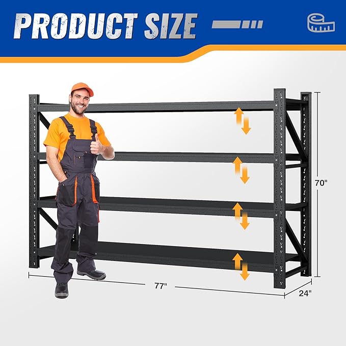 BYNSOE 77" W Storage Shelves 9000lbs Garage Metal Shelving Heavy Duty Garage Shelves Adjustable Storage Shelves for Industrial, Factory,(77" W X 24" D X 70" H)