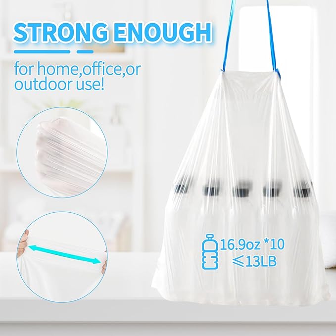 50 Count Small Trash Bags for 8-Gallon (30 L) Trash Cans,Thick Pre-separated Garbage Bags,Mini Wastebasket can Liners for Bathroom Bedroom Office(White)