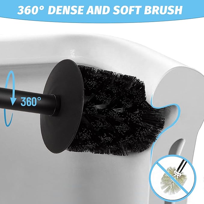 Kelirol Toilet Brush and Holder Black for Bathroom Storage and Organization,Square Deep Cleaning Black Toilet Brush for Bathroom