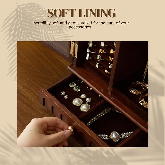 KINTNESS Magic House Style Black Walnut Wooden Jewelry Box - Solid Wood Large Jewelry Organizer with Secret Compartment for Women Girls, Jewelry for Bracelet, Necklace, Ring