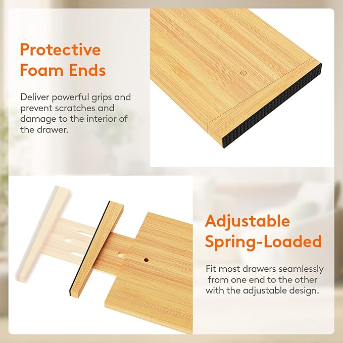 Lifewit 8 Pack 6" Deep Bamboo Drawer Dividers, 17.5-22" Expandable Drawer Organisers for Clothes, Adjustable Dresser Drawer Divider, Clothing Drawers Separators for Dresser, Bedroom, Bathroom, Office